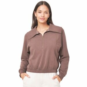NEW‎ Urban Social Half Zip Sweatshirt Womens Size M Mocha Pullover Top Cropped